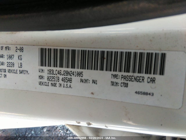 Dodge AVENGER SE 2008 1B3LC46J28N241005 Image 10