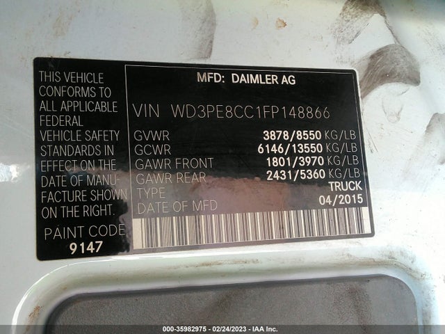 2015 Mercedes-Benz Sprinter, VIN: WD3PE8CC1FP148866