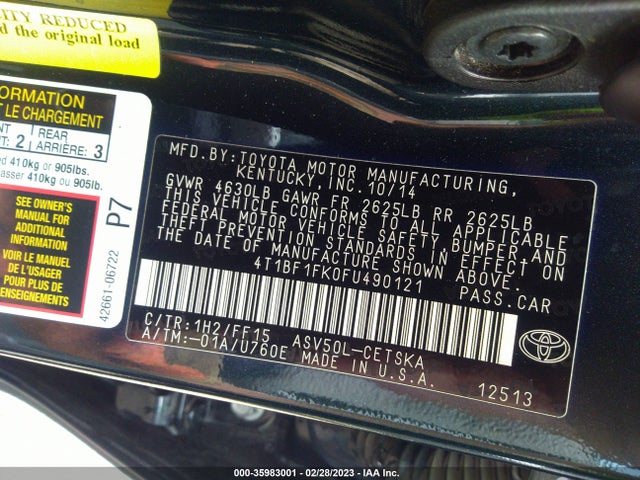 Toyota Camry Xle/se/le/xse 2015 4T1BF1FK0FU490121 Image 9
