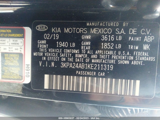 2019 KIA RIO LX VIN: 3KPA24AB1KE211319