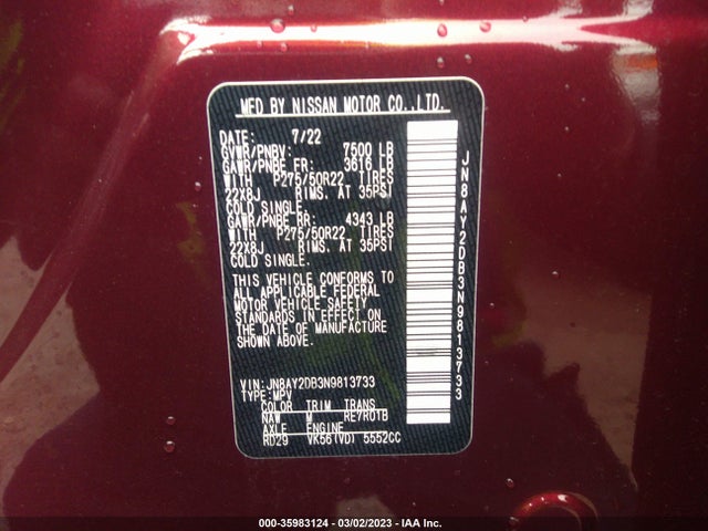 2022 Nissan Armada, VIN: JN8AY2DB3N9813733