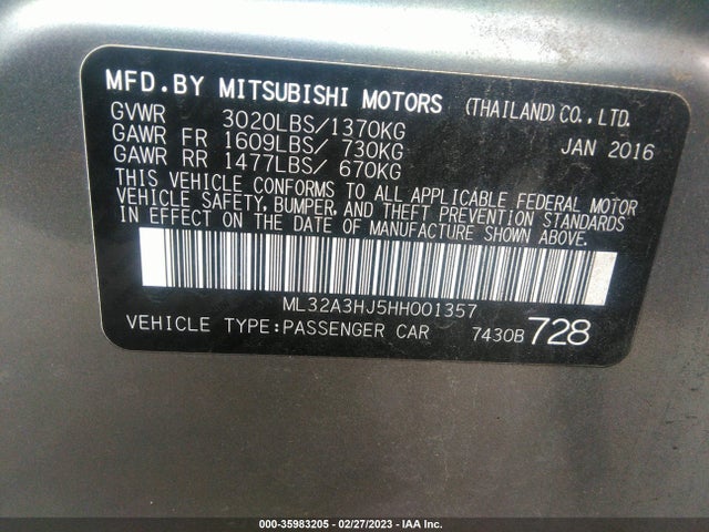 ML32A3HJ5HH001357 Mitsubishi MIRAGE ES