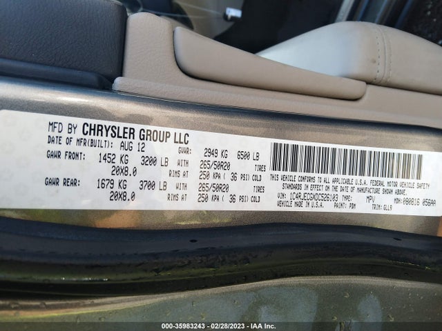 2013 JEEP GRAND CHEROKEE OVERLAND VIN: 1C4RJECGXDC526103