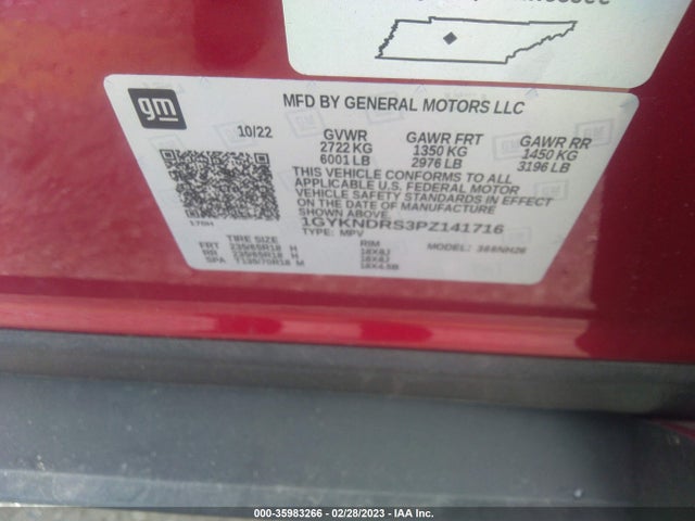1GYKNDRS3PZ141716 Cadillac Xt5 Premium Luxury