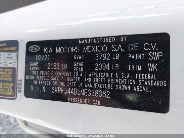 3KPF54AD5ME338382 KIA FORTE EX