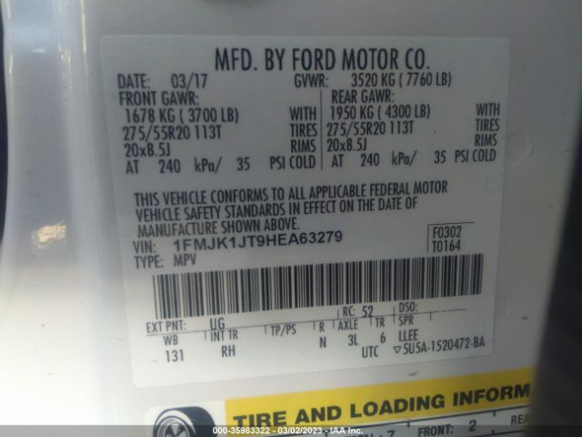 1FMJK1JT9HEA63279 Ford Expedition El Xlt/king Ranch