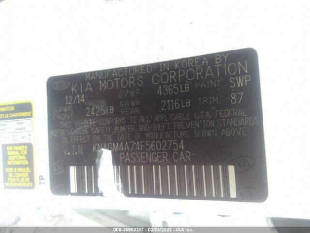 KNAGM4A74F5602754 KIA Optima Lx