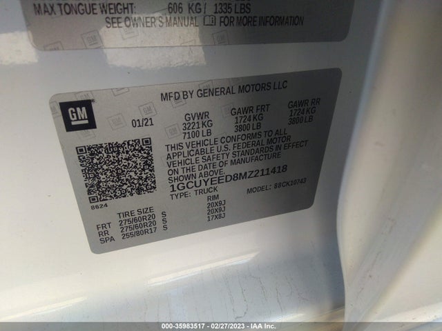 2021 Chevrolet Silverado 1500, VIN: 1GCUYEED8MZ211418