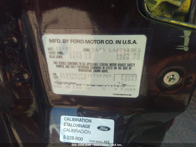 Lincoln Town Car 1988 1LNBM81F8JY745785 Image 10