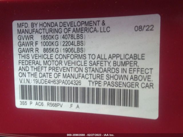 19UDE4H63PA004326 Acura Integra W/a-spec Tech Package