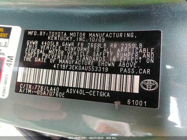 Toyota CAMRY 2010 4T1BF3EK0AU553319 Image 10