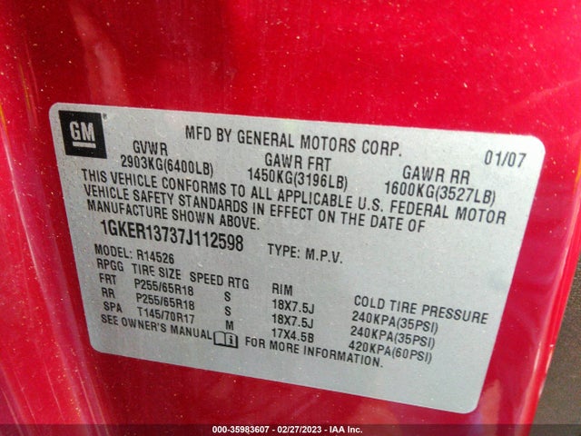 GMC ACADIA SLE 2007 1GKER13737J112598 Image 10