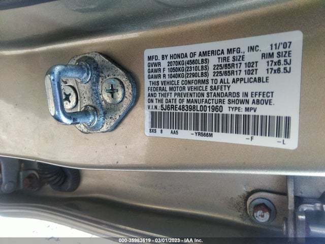 35983619 :رقم المزاد ، 5J6RE48398L001960 vin ، 2008 Honda Cr-v Lx مزاد بيع