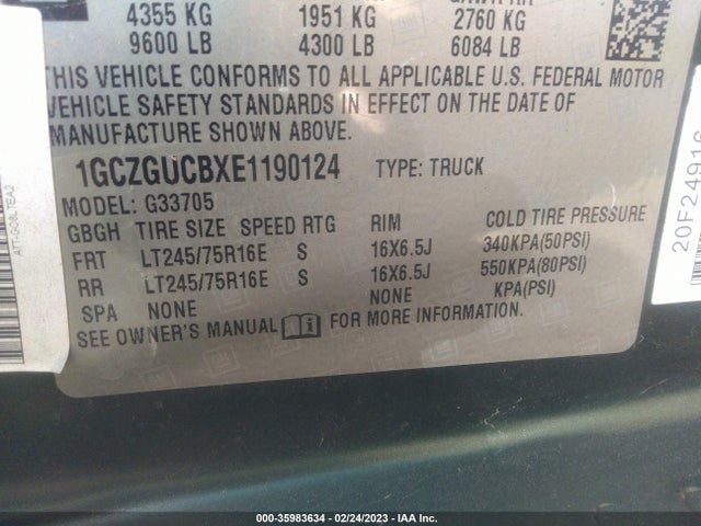 Aukcja sprzedaży 2014 Chevrolet Express Cargo Van, vin: 1GCZGUCBXE1190124, numer aukcji: 35983634