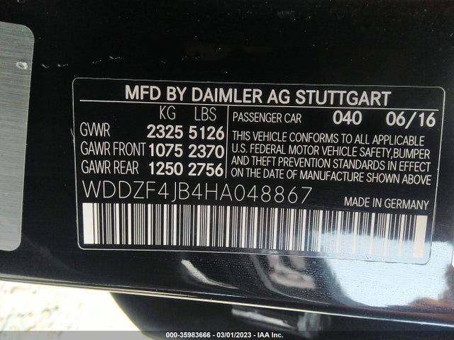 2017 MERCEDES-BENZ E-CLASS E 300 VIN: WDDZF4JB4HA048867