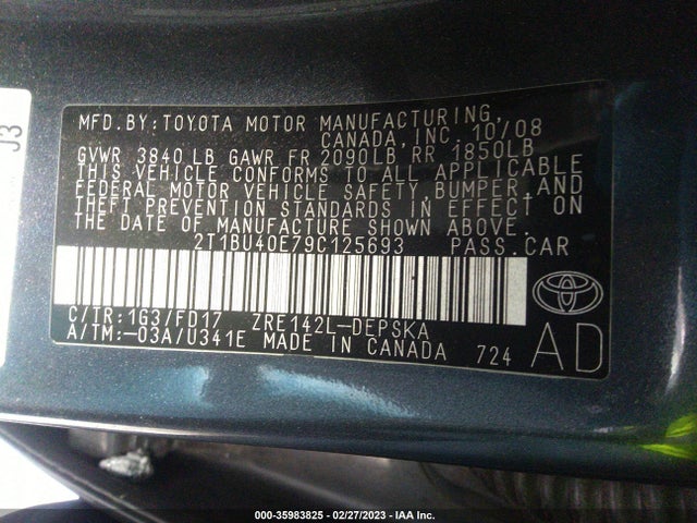 Toyota Corolla 2009 2T1BU40E79C125693 Image 9