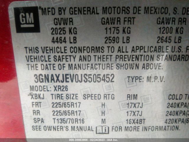 3GNAXJEV0JS505452 Chevrolet Equinox