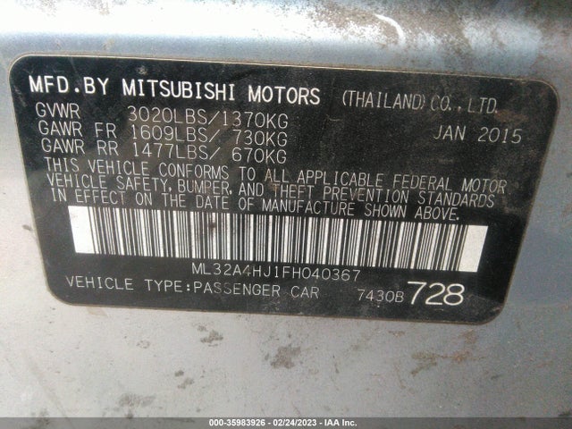 ML32A4HJ1FH040367 Mitsubishi Mirage Es/rf