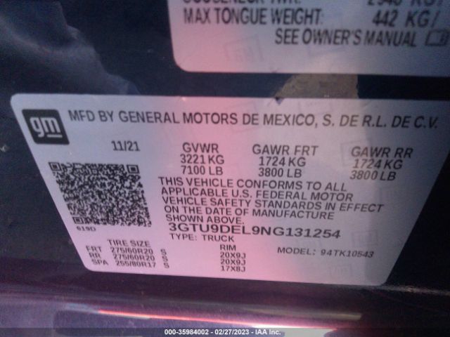 3GTU9DEL9NG131254 GMC Sierra 1500 Limited Slt