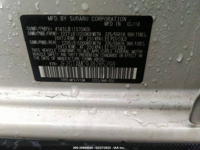 JF2GTAMC9J8285298 Subaru Crosstrek Limited
