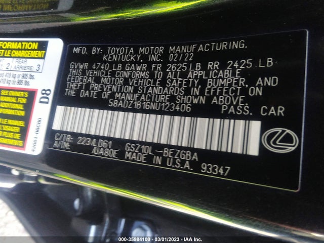 58ADZ1B16NU123406 Lexus Es Es 350
