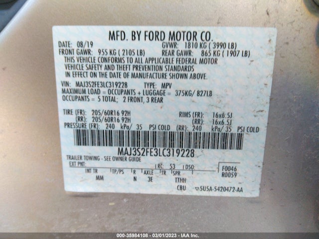 2020 FORD ECOSPORT S VIN: MAJ3S2FE3LC319228