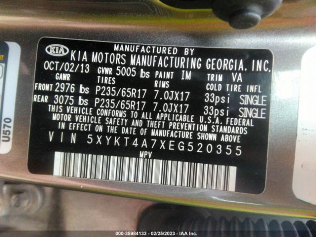 5XYKT4A7XEG520355 KIA SORENTO LX