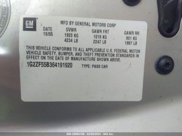 2006 PONTIAC G6 VIN: 1G2ZF55B364191920