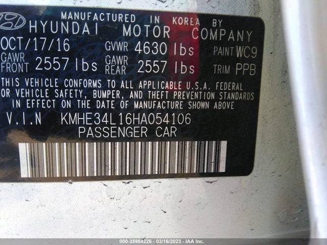 2017 Hyundai Sonata, VIN: KMHE34L16HA054106