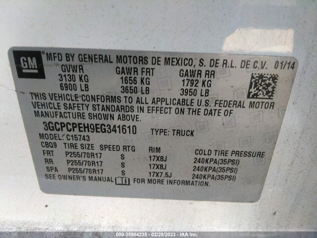 2014 CHEVROLET SILVERADO 1500 WORK TRUCK VIN: 3GCPCPEH9EG341610