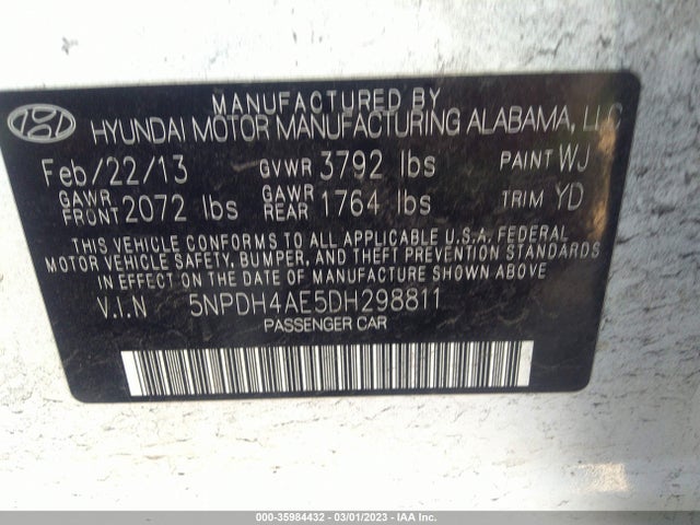 2013 HYUNDAI ELANTRA GLS PZEV VIN: 5NPDH4AE5DH298811