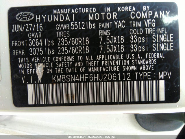 Hyundai Santa Fe Se 2017 KM8SN4HF6HU206112 Image 9