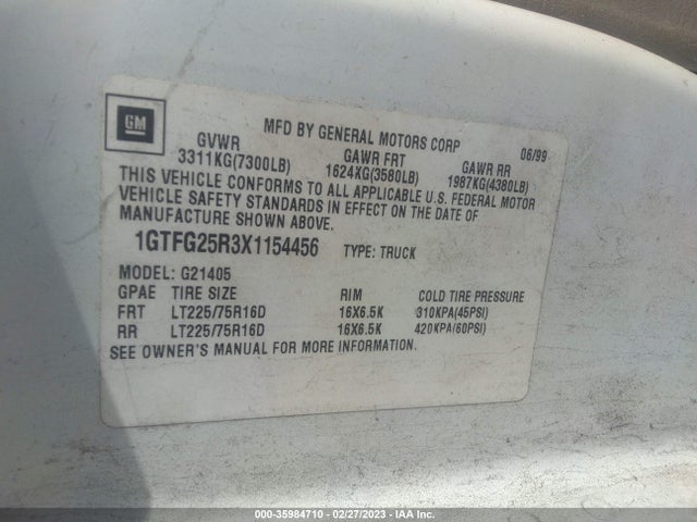 GMC SAVANA CARGO VAN 1999 1GTFG25R3X1154456 Image 9
