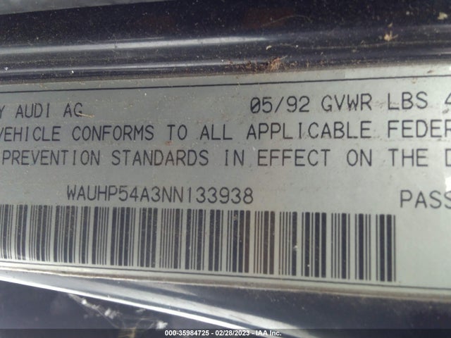 1992 AUDI S4 2.7 QUATTRO VIN: WAUHP54A3NN133938