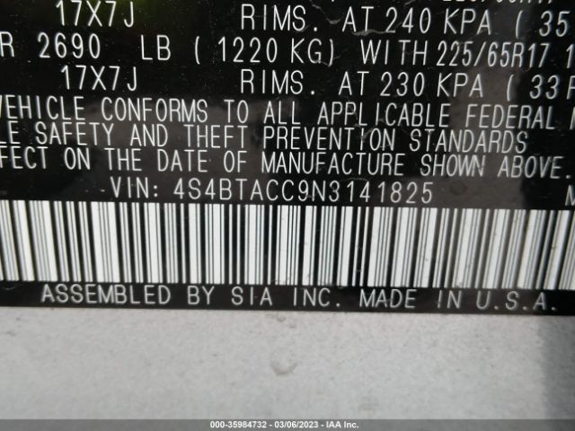 4S4BTACC9N3141825 Subaru Outback Premium