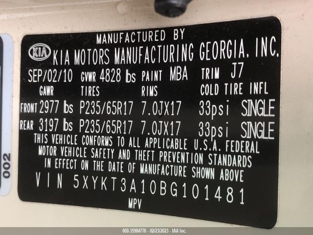 5XYKT3A10BG101481 KIA Sorento