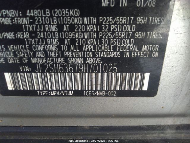 JF2SH63679H701025 Subaru Forester X W/premium Pkg