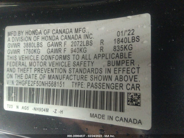 Honda k20c2 2022 2HGFE2F50NH568151 Image 25