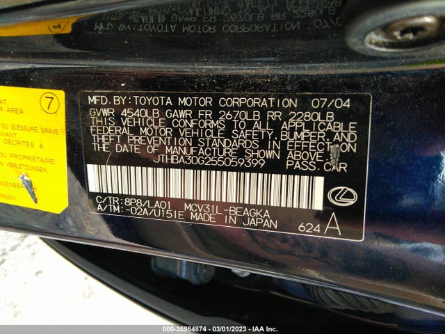 JTHBA30G255059399 Lexus ES 330