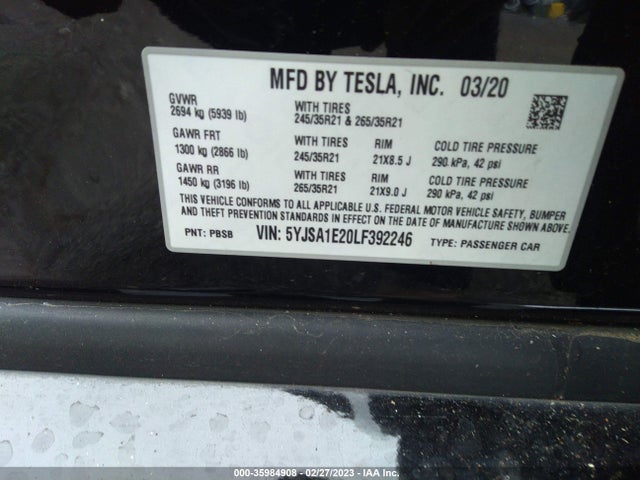 Tesla Model S Long Range 2020 5YJSA1E20LF392246 Image 9