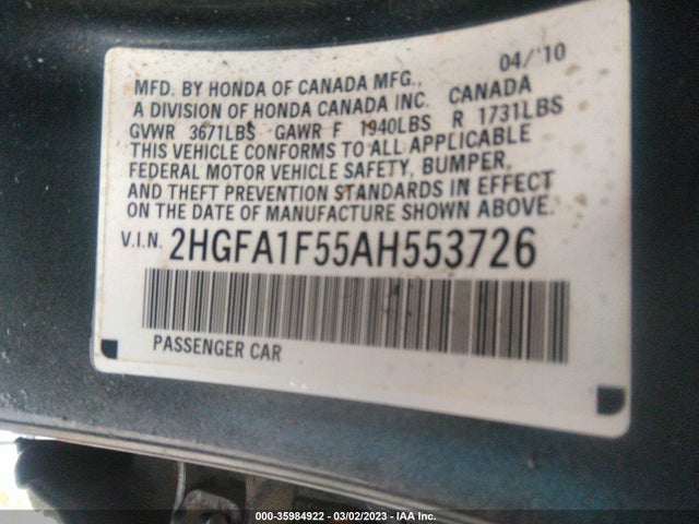 Honda Civic 2010 2HGFA1F55AH553726 Image 10