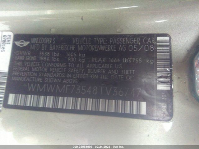 WMWMF73548TV36747 Mini Cooper Hardtop S