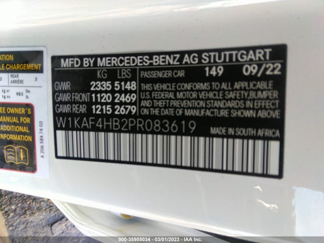 2023 Mercedes-Benz C-Class, VIN: W1KAF4HB2PR083619
