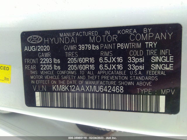 2021 Hyundai Kona, VIN: KM8K12AAXMU642468