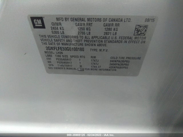 Chevrolet EQUINOX LT 2016 2GNFLFE30G6100180 Image 10