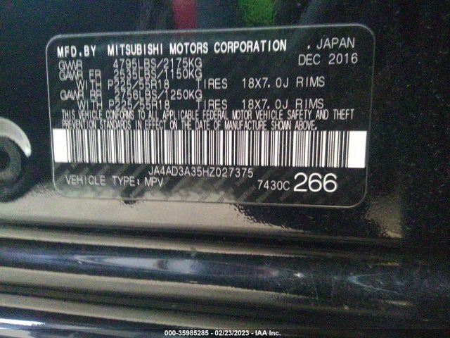 JA4AD3A35HZ027375 Mitsubishi Outlander Se/sel