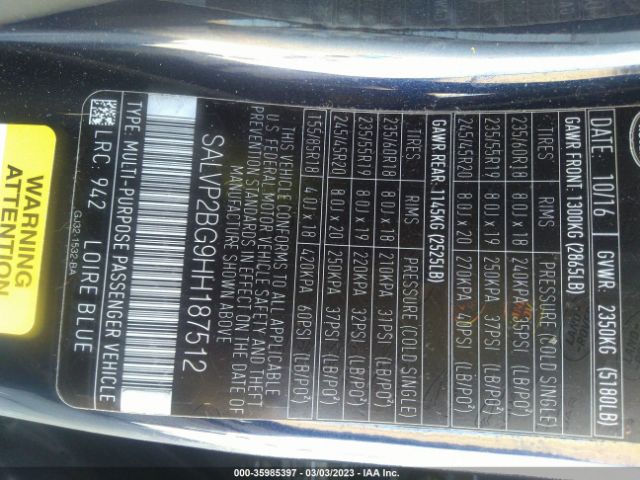SALVP2BG9HH187512 Land Rover Range Rover Evoque Se