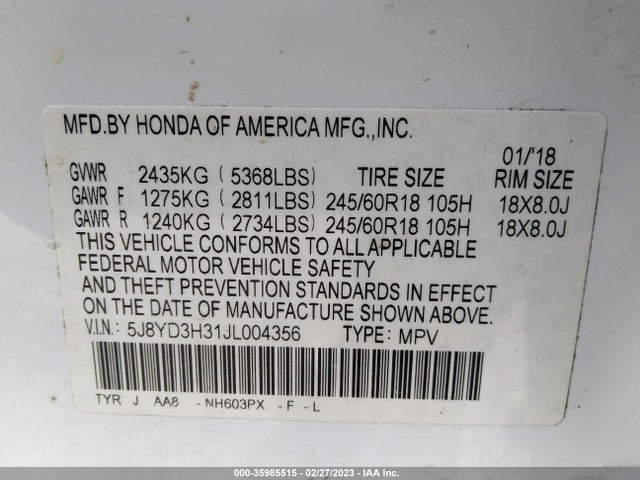 Acura MDX 2018 5J8YD3H31JL004356 Image 9