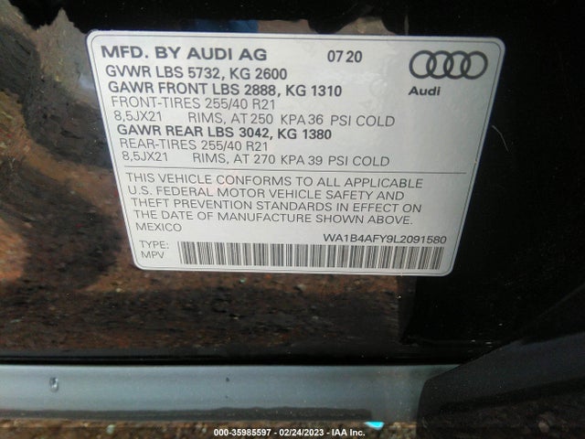 WA1B4AFY9L2091580 Audi Sq5 Premium Plus