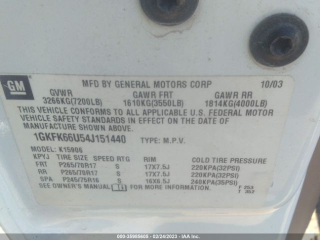 1GKFK66U54J151440 GMC YUKON XL DENALI